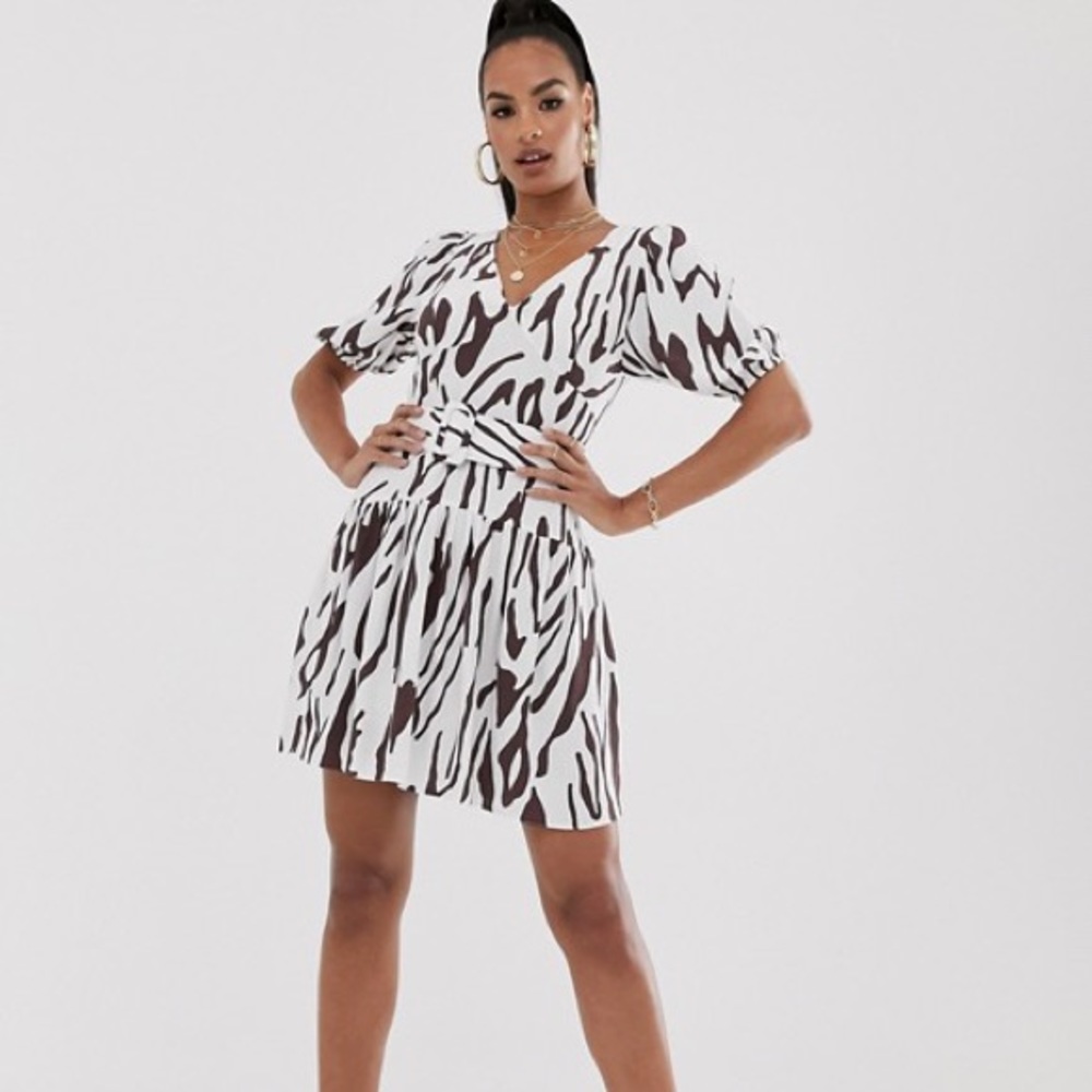 ASOS belted mini tea dress with puff sleeve
